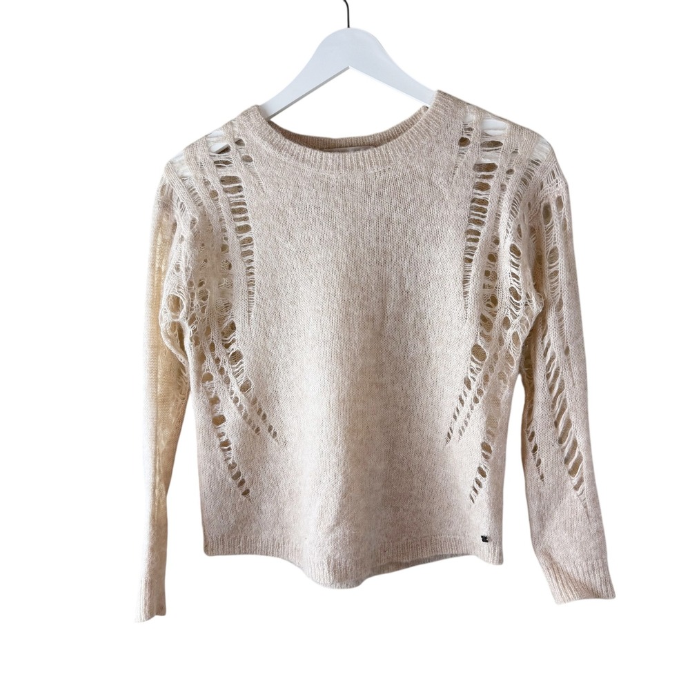 ONE GREY DAY Los Angeles Distressed Knit Sweater Alpaca Merino Blend‎ Beige